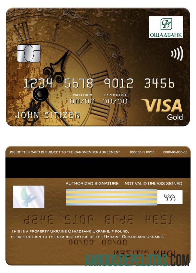Cartão Ucrânia Oshadbank Visa Gold exemplo